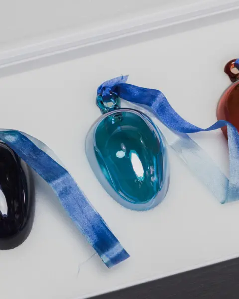 Набор украшений ручной работы ЯЙЦА, H6 см, 3 шт, коричневый, голубой, синий