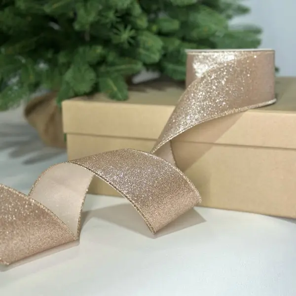 Глиттерная лента, W6,3 см, L10 м, полиэстер, розовое золото