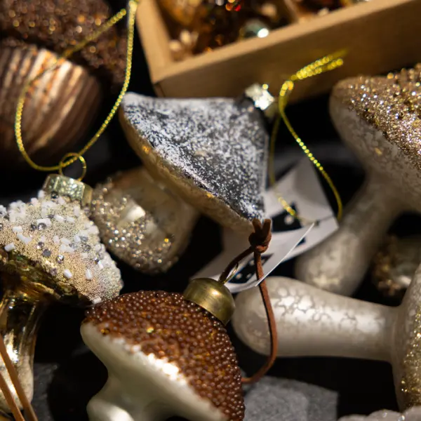 Подвес ГРИБ H8 см, стекло, серебряный