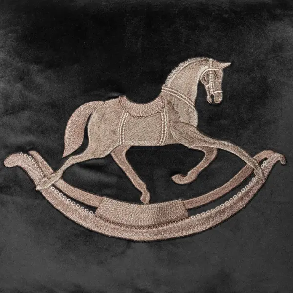 Подушка с вышивкой ЛОШАДКА, 50х50 см, текстиль, серый