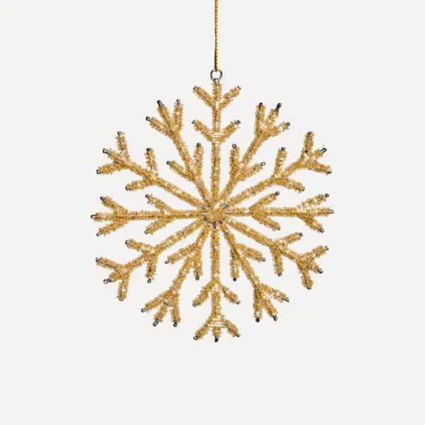 Подвес СНЕЖИНКА с бисером H18 см, металл, стекло, золотой