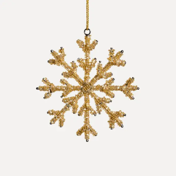 Подвес СНЕЖИНКА с бисером H13 cм, металл, стекло, золотой