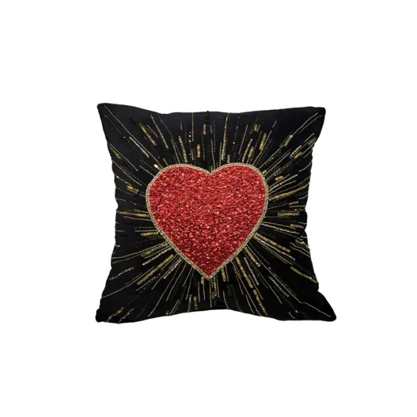 Подушка с вышивкой СЕРДЦЕ 50х50 см, текстиль, черный, красный, золотой