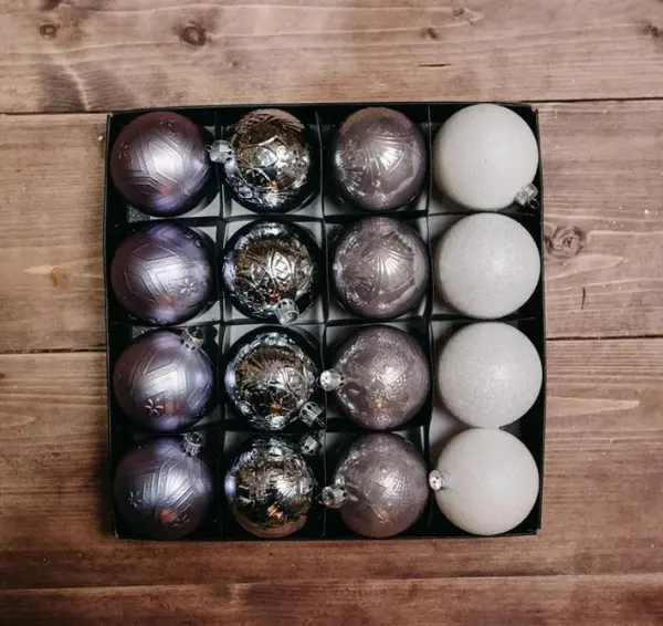 Шары в наборе D6 см, 16 шт, пластик, лиловый, серебряный