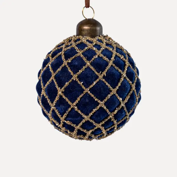 Шар D8 см, стекло, флок, синий, золотой Шар D8 см, стекло, флок, синий, золотой