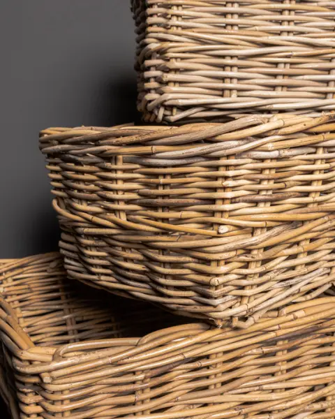 Комплект из 3-х плетёных корзин 55x40x20, 50x35x20, 35х28х20 см, ротанг, рыжий