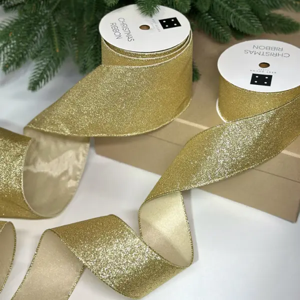 Глиттерная лента, W10 см, L10 м, полиэстер, золотой