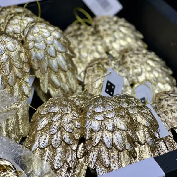 Подвес КРЫЛЬЯ Н13 см, глиттер, пластик, золотой