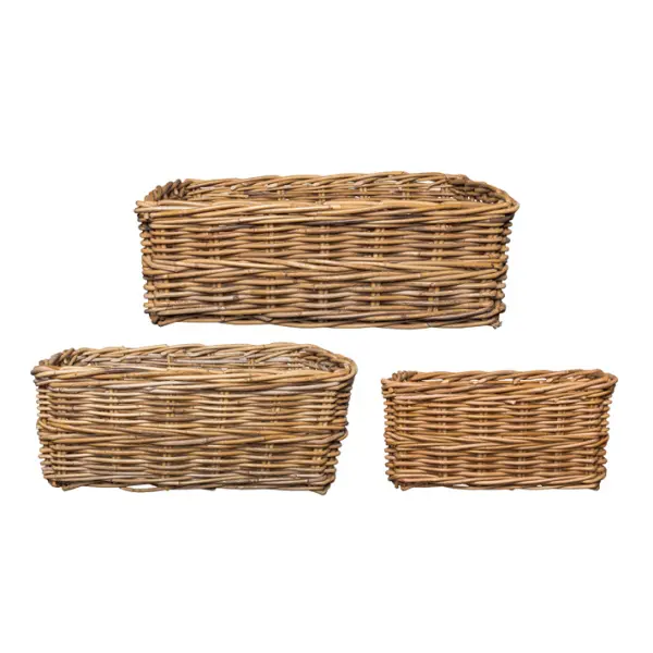 Комплект из 3-х плетёных корзин 55x40x20, 50x35x20, 35х28х20 см, ротанг, рыжий