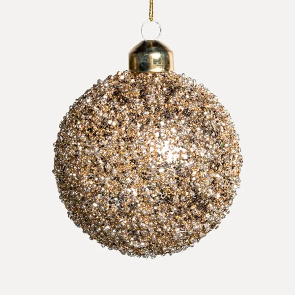 Шар с глиттером D8 см, стекло, золотой