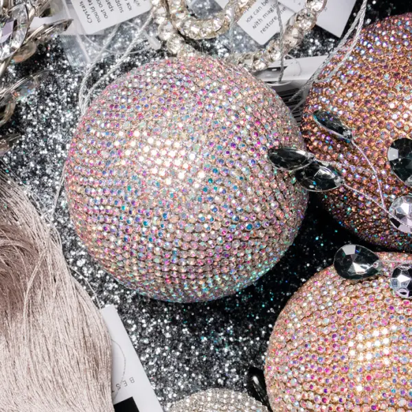 Шар D10 см c кристаллами, пластик, стекло, серебряный, мультиколор