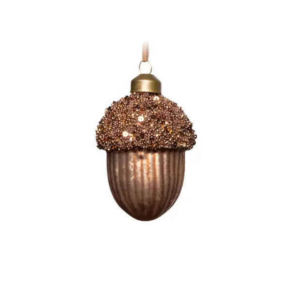 Подвес ЖЕЛУДЬ H8 см, стекло, зеленый, коричневый