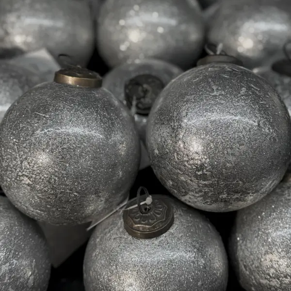 Шар D10 см с блёстками, стекло, серебряный