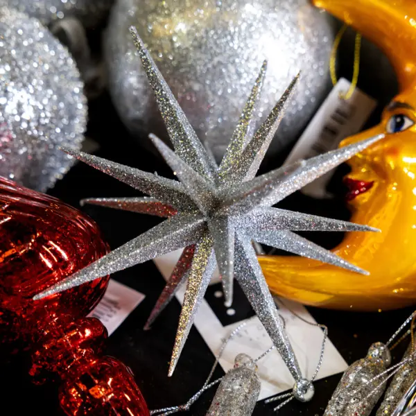 Подвес ЗВЕЗДА H15 см, глиттер, пластик, серебряный