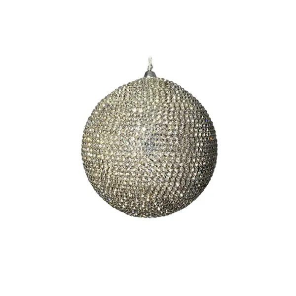 Шар c кристаллами D10 см, пластик, стекло, серебряный