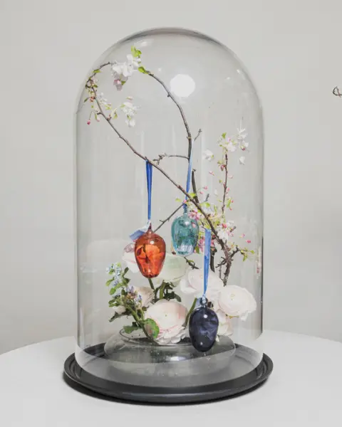 Набор украшений ручной работы ЯЙЦА, H8 см, 3 шт, коричневый, голубой, синий