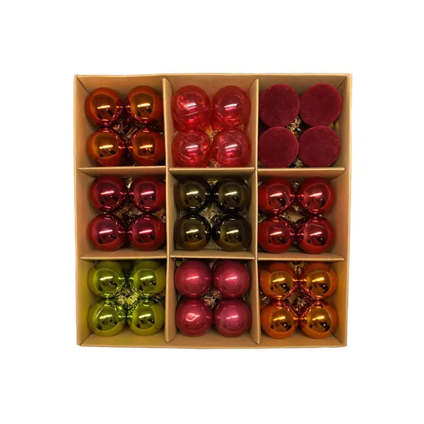 Шары в наборе D3 см, 72 шт, пластик, зелёный, медный, красный