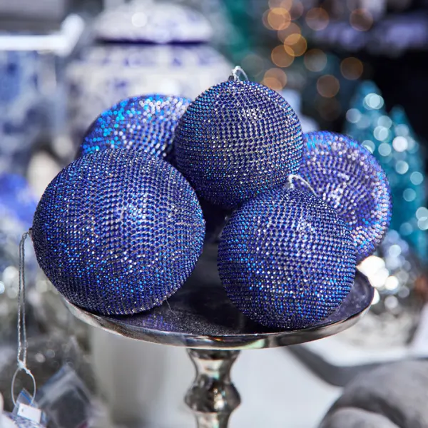 Шар c кристаллами D12 см, пластик, стекло, синий