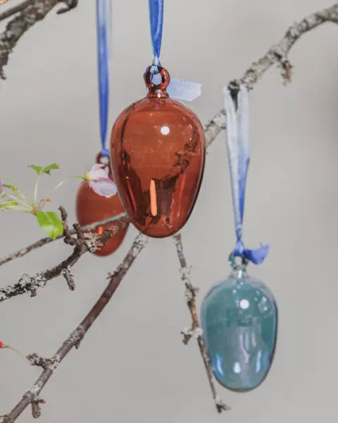 Набор украшений ручной работы ЯЙЦА, H6 см, 3 шт, коричневый, голубой, синий