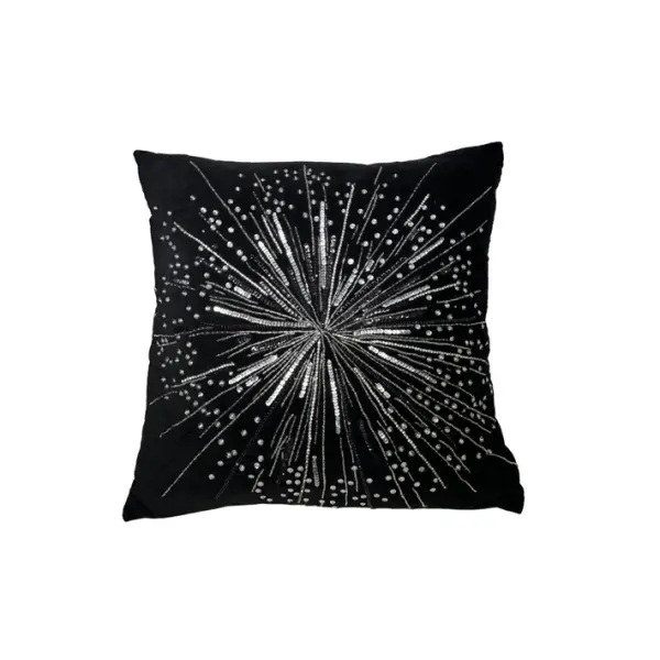 Подушка с вышивкой СОЛНЦЕ 50х50 см, текстиль, черный, серебряный