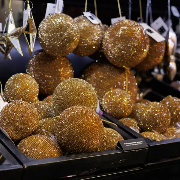 Шар D15 см c кристаллами, пластик, стекло, золотой