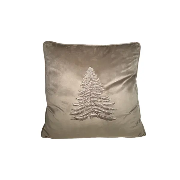 Подушка с вышивкой ЕЛКА, 50х50 см, текстиль, бежевый