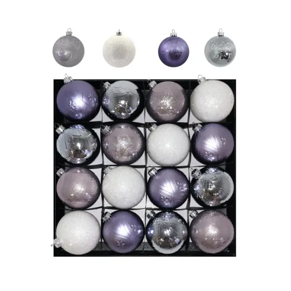 Шары в наборе D6 см, 16 шт, пластик, лиловый, серебряный